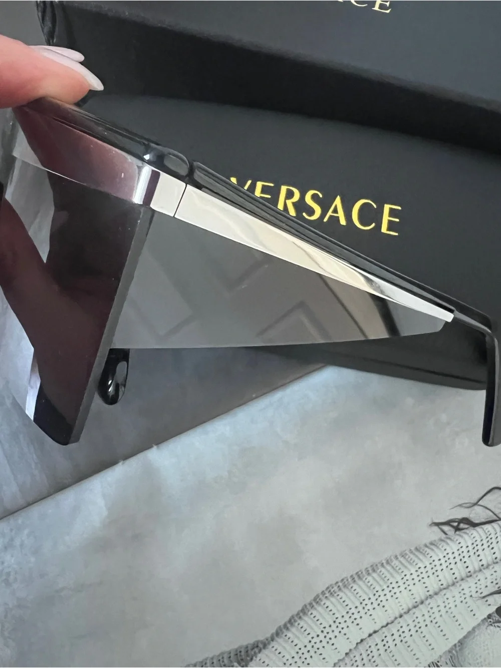 Versace Silver-Trim Black Shield Sunglasses